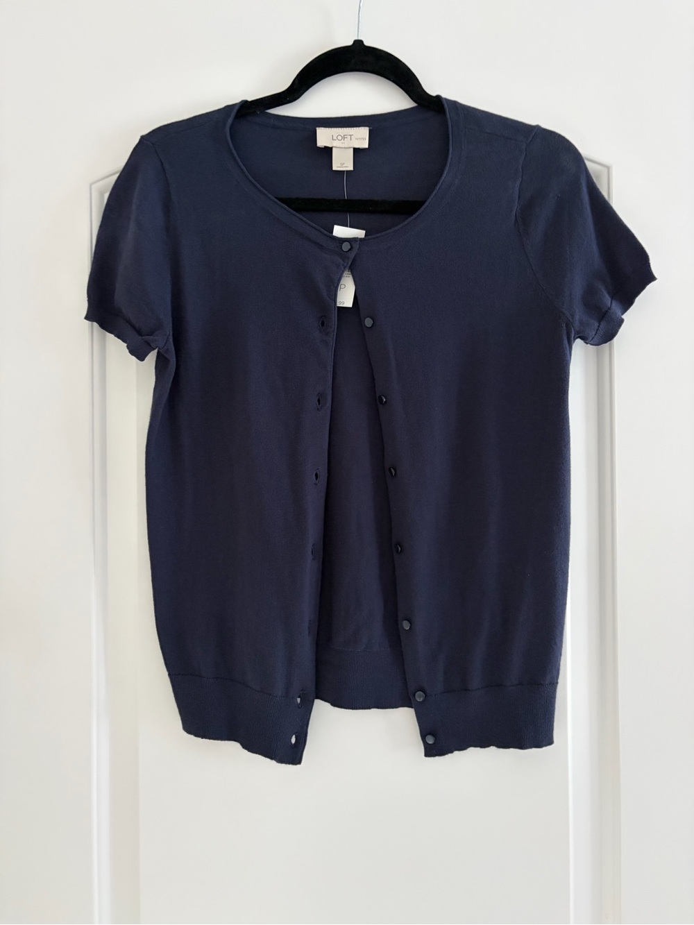 LOFT Navy Short Sleeve Knit Cardigan with Buttons